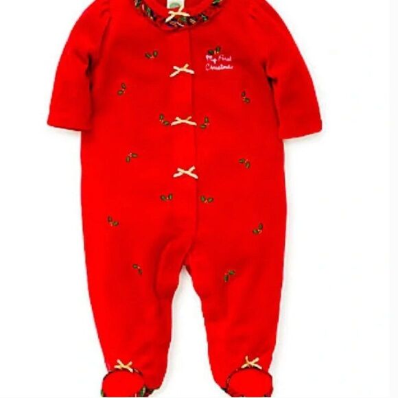 Little Me My First Christmas Velour embroidered Footie NWT size 6 months - Picture 6 of 14